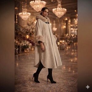 Elegant Cream Cape with Faux Fur Trim